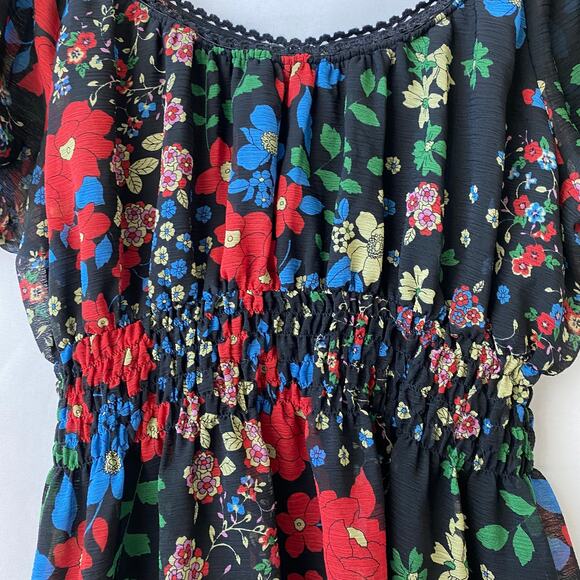 Studio 1940‎ Dark Floral Blouse Women L Black Red Smocked Cottagecore Whimsigoth - Picture 4 of 9